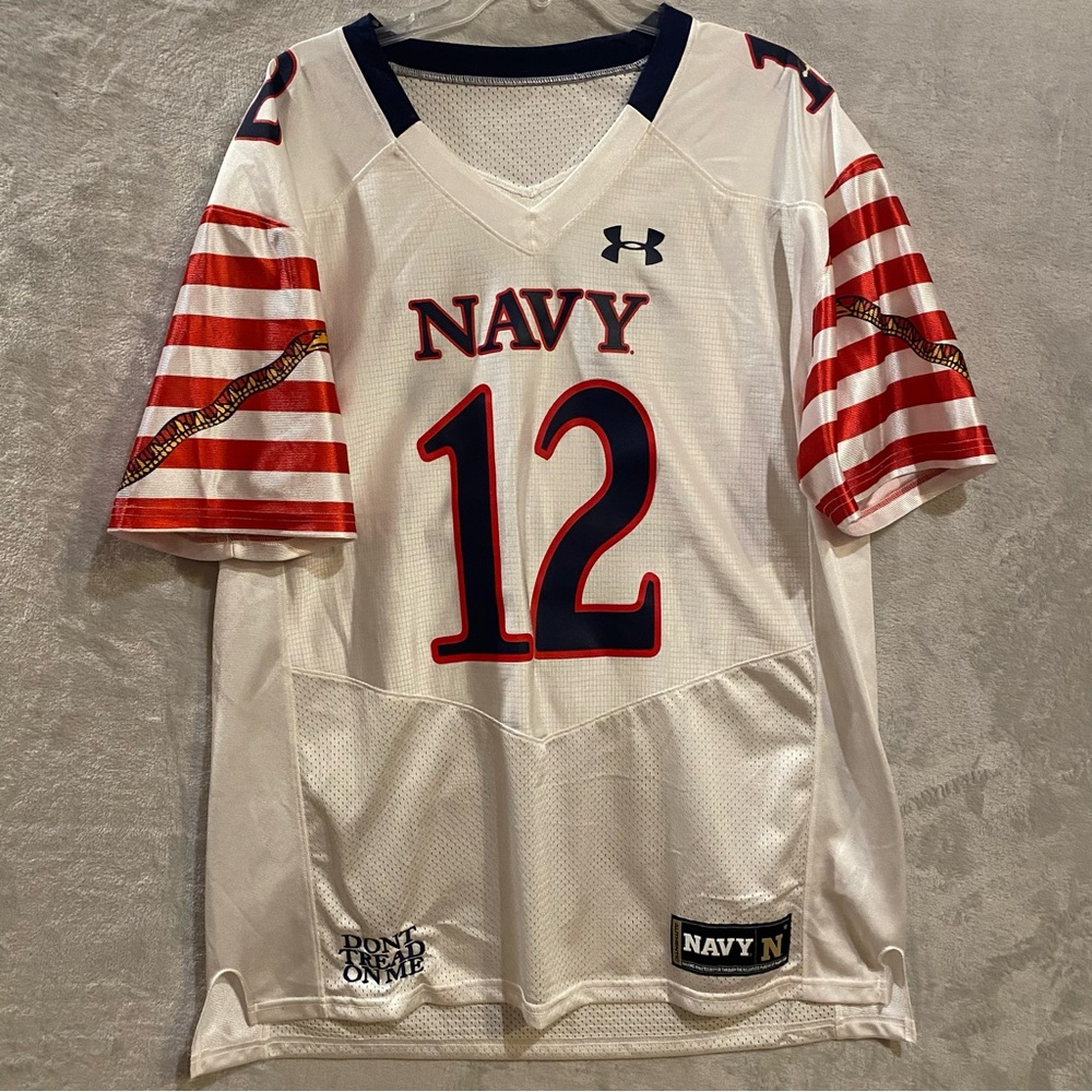 Navy Jersey Men’s Large White Under Armour #12 Don’t Tread On Me Snake Vneck